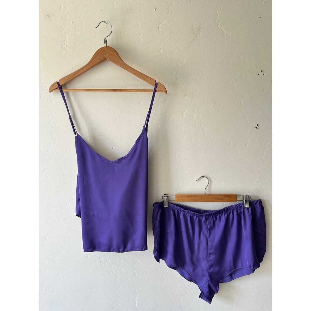 Cupshe Purple Satin Cami & Shorts Pajama Set Tie Back Size‎  XXL Feminine